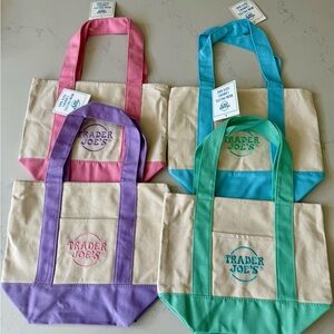 Trader Joe's Pastel Mini Canvas Tote Bags 2025 Limited Edition NWT Easter